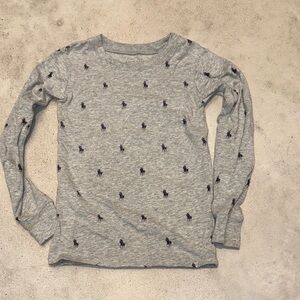 Ralph Lauren Boy’s Size 8 Gray Long Sleeve Shirt with Navy Horse Pattern NWOT
